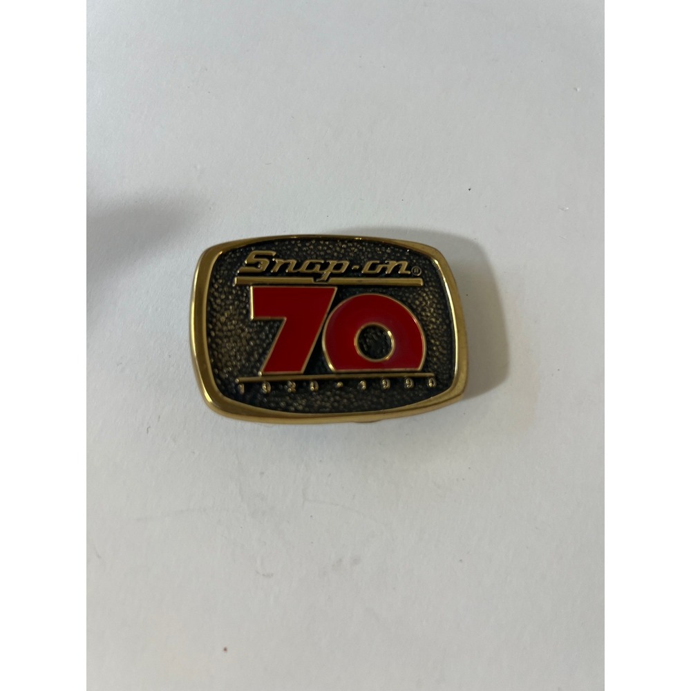 Snap On 70 Year Brass Belt‎ Buckle 1920 - 1990 BTS Made in USA Brass Red 2"